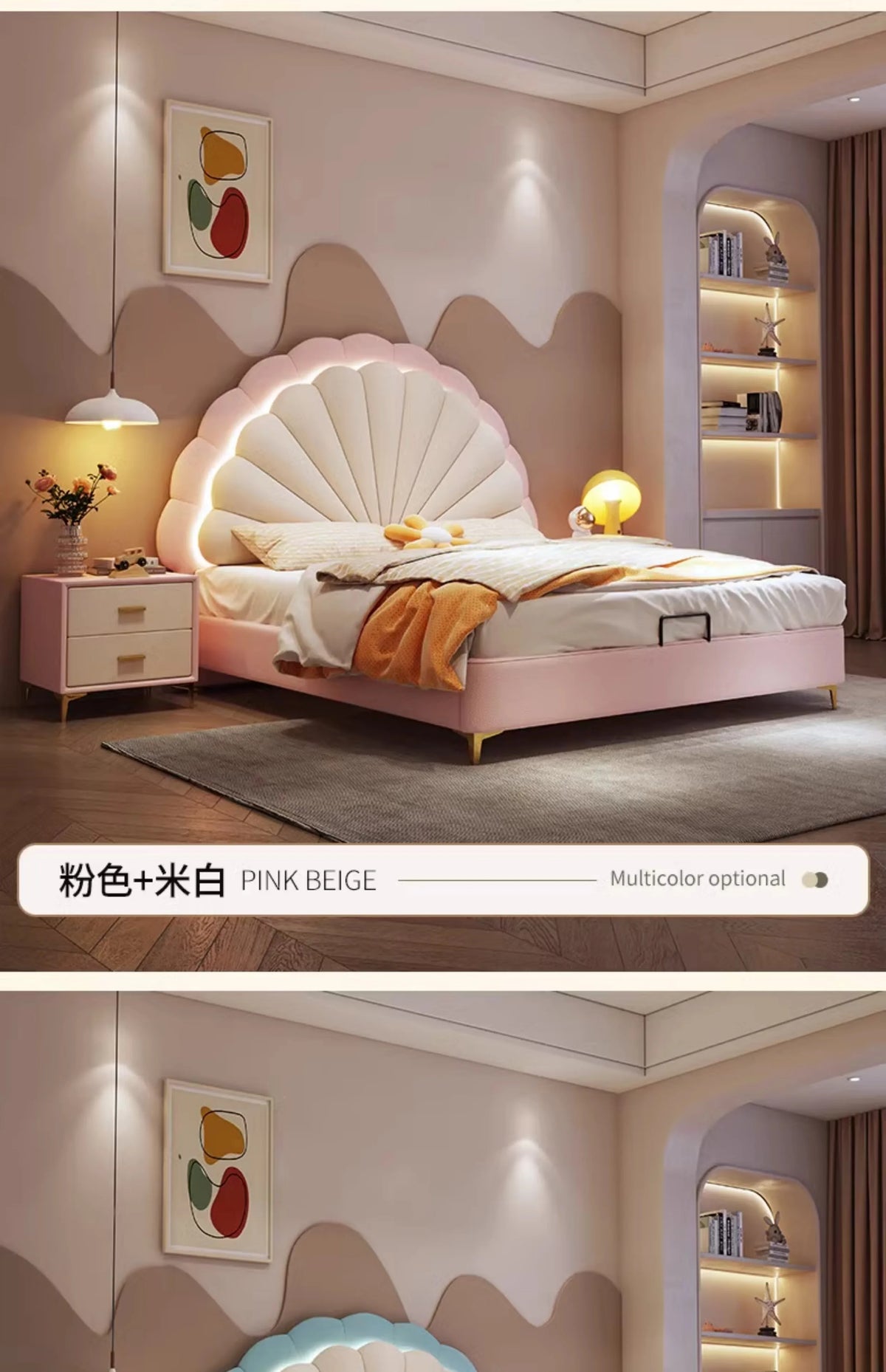 cheap Luxury Leather Princess Petal Bed with LED Lights queen bed frames 120x200cm 135x200cm 150x200cm 180x200cm Beds Furniture