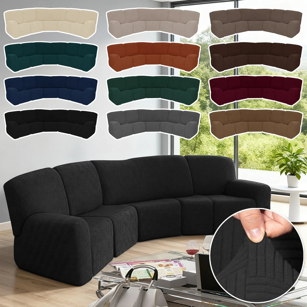 7PCS Jacquard L Shaped Corner Couch Covers Sectional Recliner Sofa Cover Stretch 5 Seater Corner Sofa Slipcover Couch Protector