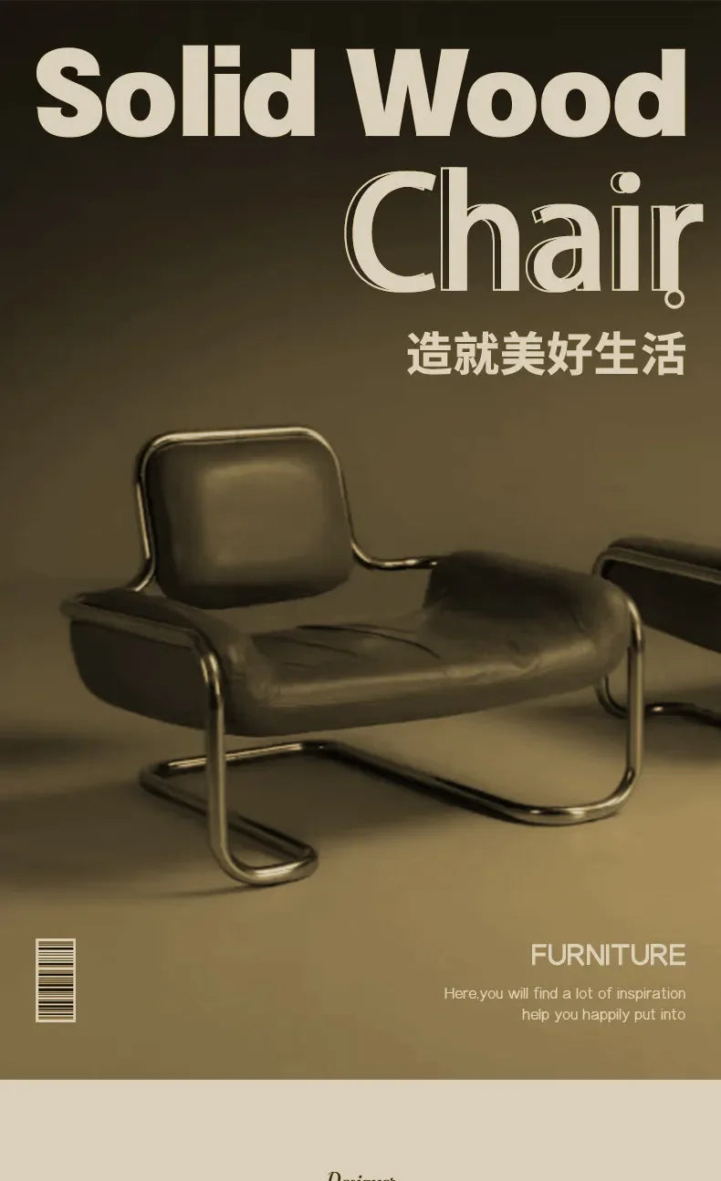 Nordic hardware leather bending chair simple living room balcony back chair