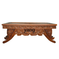 Solid wood carving flower coffee table ancient and modern log furniture old elm coffee table