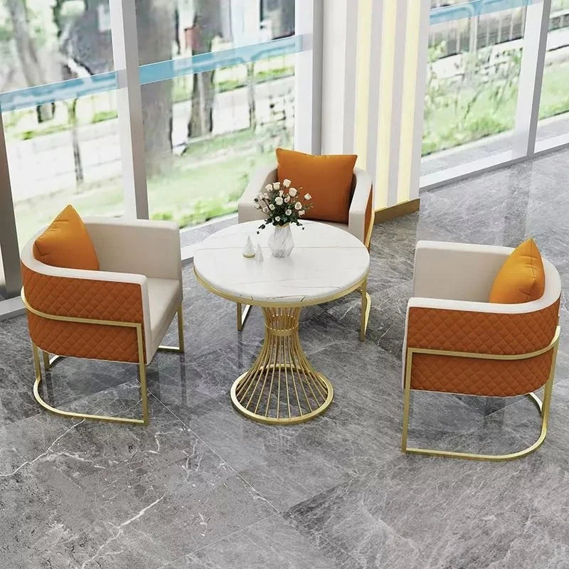 Ensemble de meubles de canapé de bureau en métal et cuir, multifonctionnel, pour loisirs d'Europe du nord, café, salle de réception