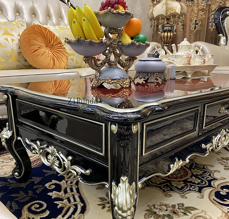 Solid wood coffee table, ebony piano paint high-end luxury solid wood tea table
