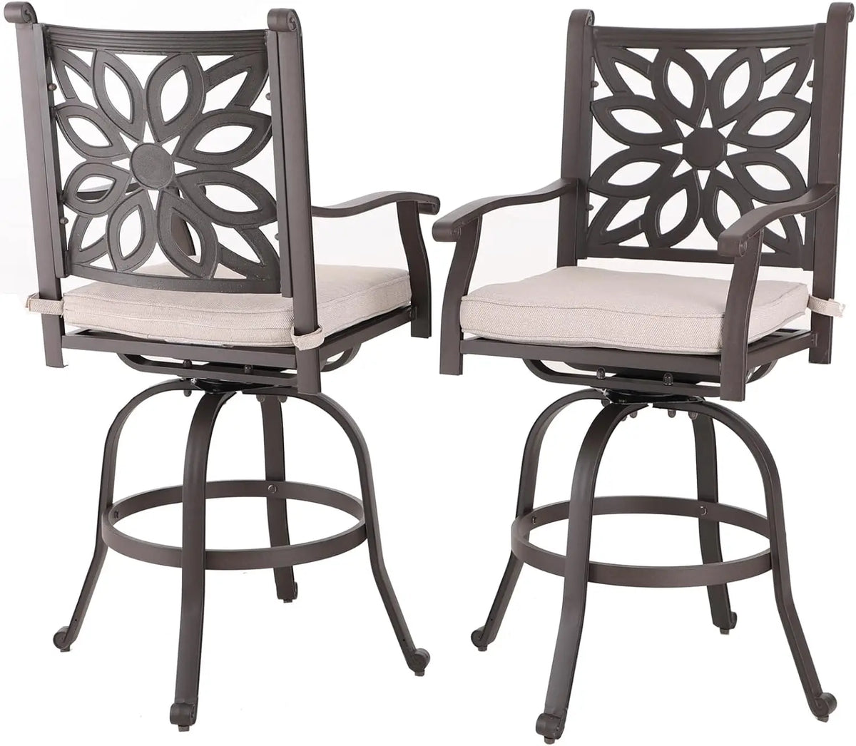 Cast Aluminum Patio Bar Chairs Set of 2, Bar Height Swivel Outdoor Bar Stools Chairs, Counter Height Outdoor Barstools,