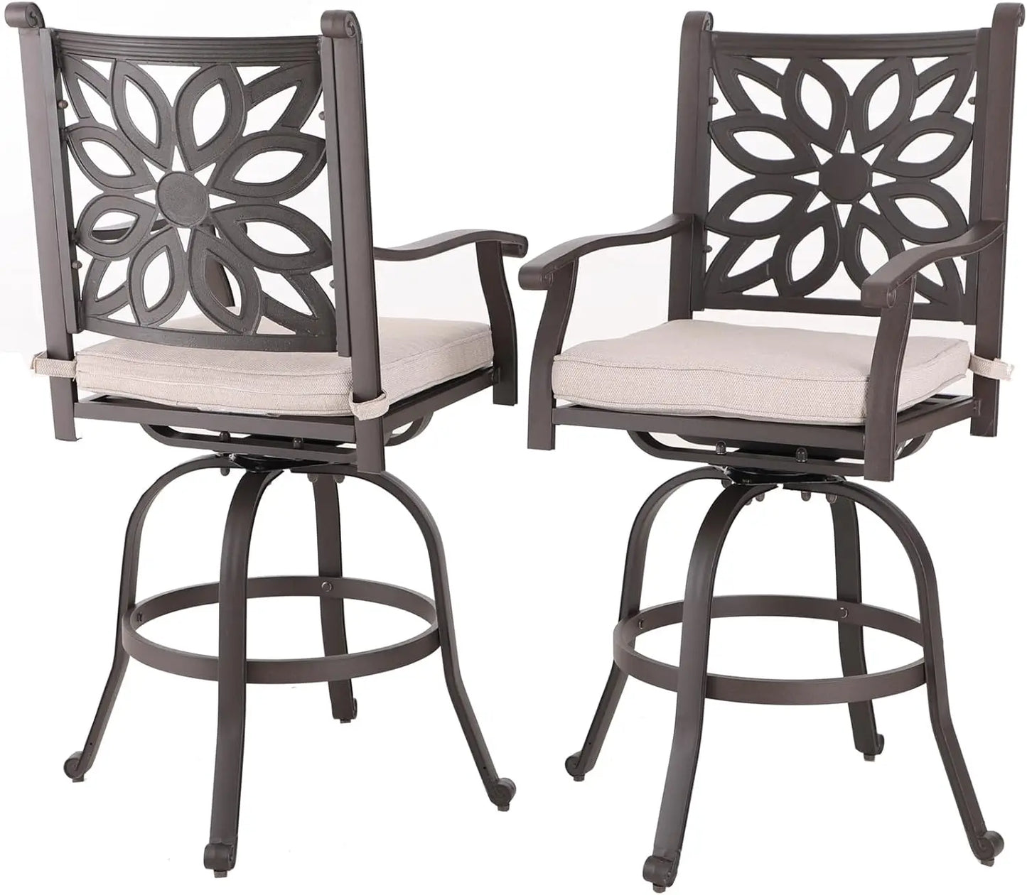 Cast Aluminum Patio Bar Chairs Set of 2, Bar Height Swivel Outdoor Bar Stools Chairs, Counter Height Outdoor Barstools,