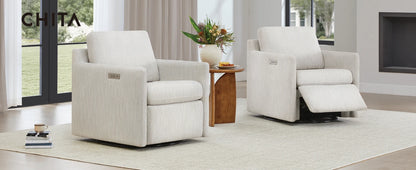 Swivel Accent Chair with Electric Footrests, Living Room Sofa Chair with Power Motor, USB and Type-C Ports, Cream