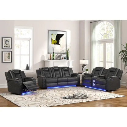 Gray Faux Leather 3-Piece LED Power Recliner Set