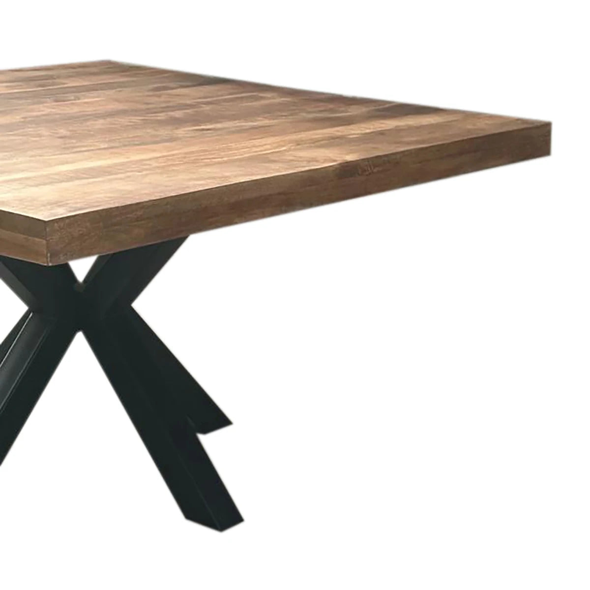 Hot-selling 150cm industrial style square dining table set solid wood metal steel design e****mical restaurant furniture
