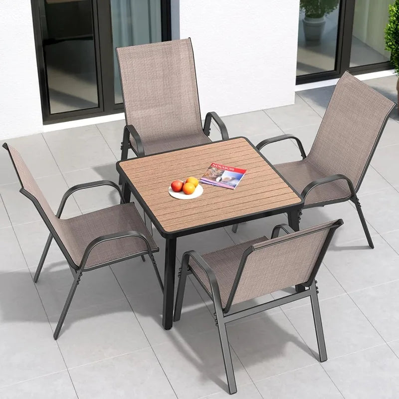 Garden Chairs Set Of 4, Easily Set Up Stackable Outdoor Dining Chairs With High Back And Wide Seat, All Weather Breathable