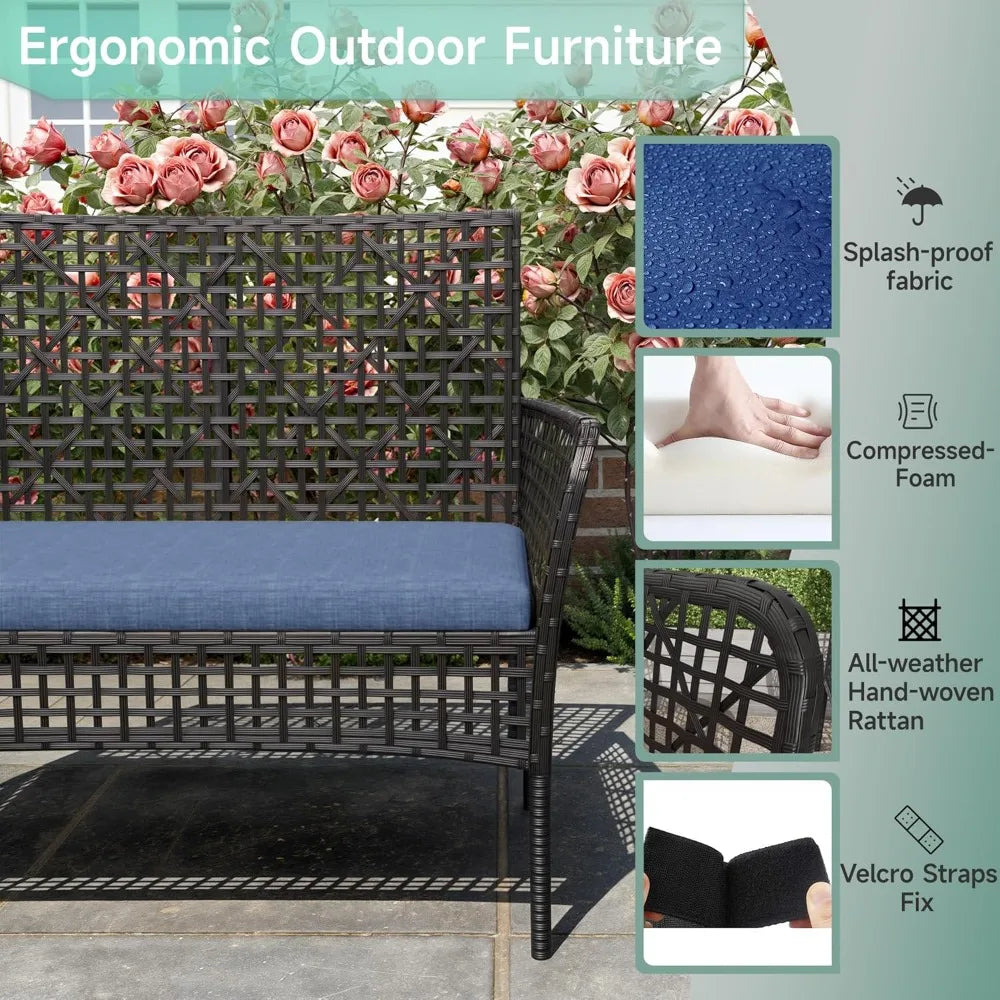 Patio Furniture Set 4 Pieces Outdoor Wicker Rattan Chairs with Coffee Table and Cushions, Modern Patio Conversation Sets for Poo