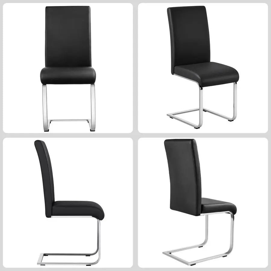 Dining Chairs Modern Leather High Back Dining Room Chairs with Metal Legs Home Kitchen Furniture Black, 2PCS
