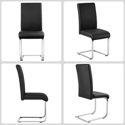 Dining Chairs Modern Leather High Back Dining Room Chairs with Metal Legs Home Kitchen Furniture Black, 2PCS