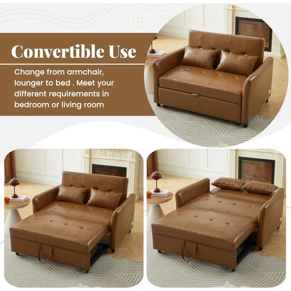 Oversized Adjustable Armchair Sleeper Sofa with USB Ports, Convertible Leather Sofa Bed for Apartments