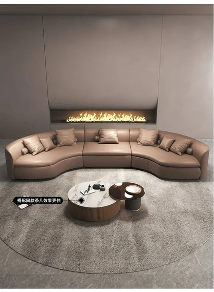 Italian Minimalist Circular Curved Leather Sofa Large Apartment Living Room Corner Leather Sofa