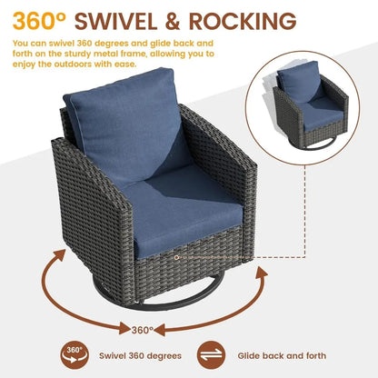 Patio Furniture Set, 6 Pieces Outdoor Sectional Couch with Swivel Rocking Chair, Gray Wicker Rattan Sofa with Side, Customized
