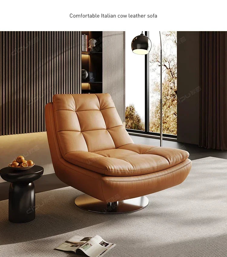 Genuine Leather Couch Single Minimalist Cream Style Living Room Small Apartment Bedroom Leisure Chair