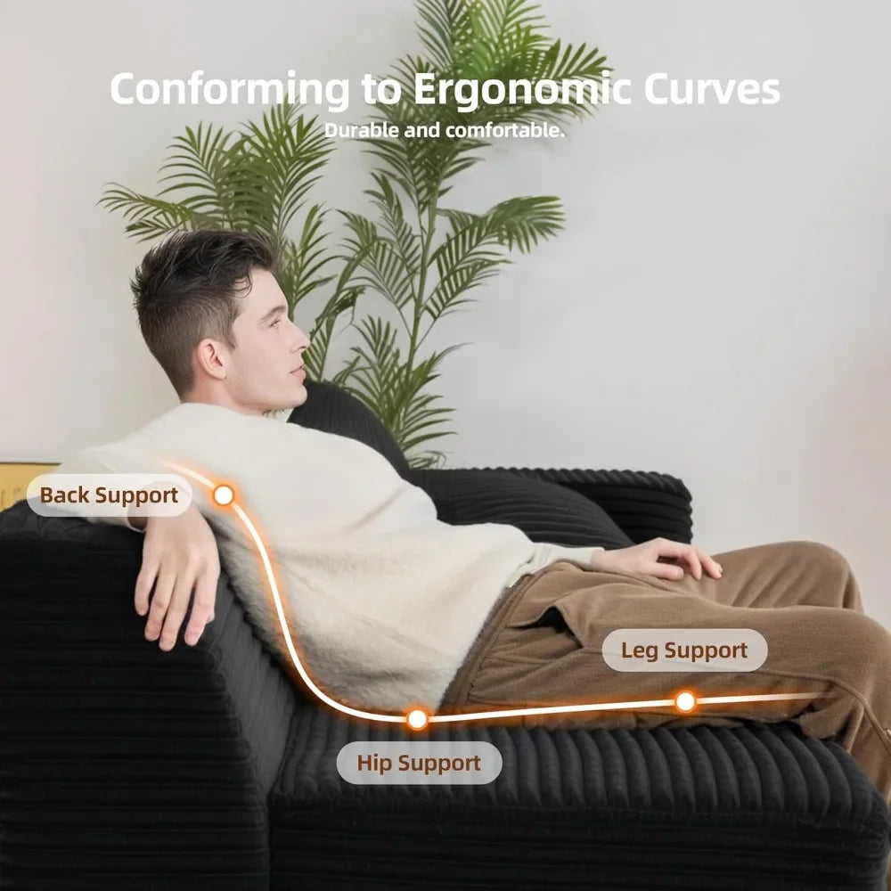 Cloud Couch Sectional 110'' L-Shape Corduroy Modular Sofa Deep Seat Upholstered Living Room Furniture Boneless Couch for Comfort