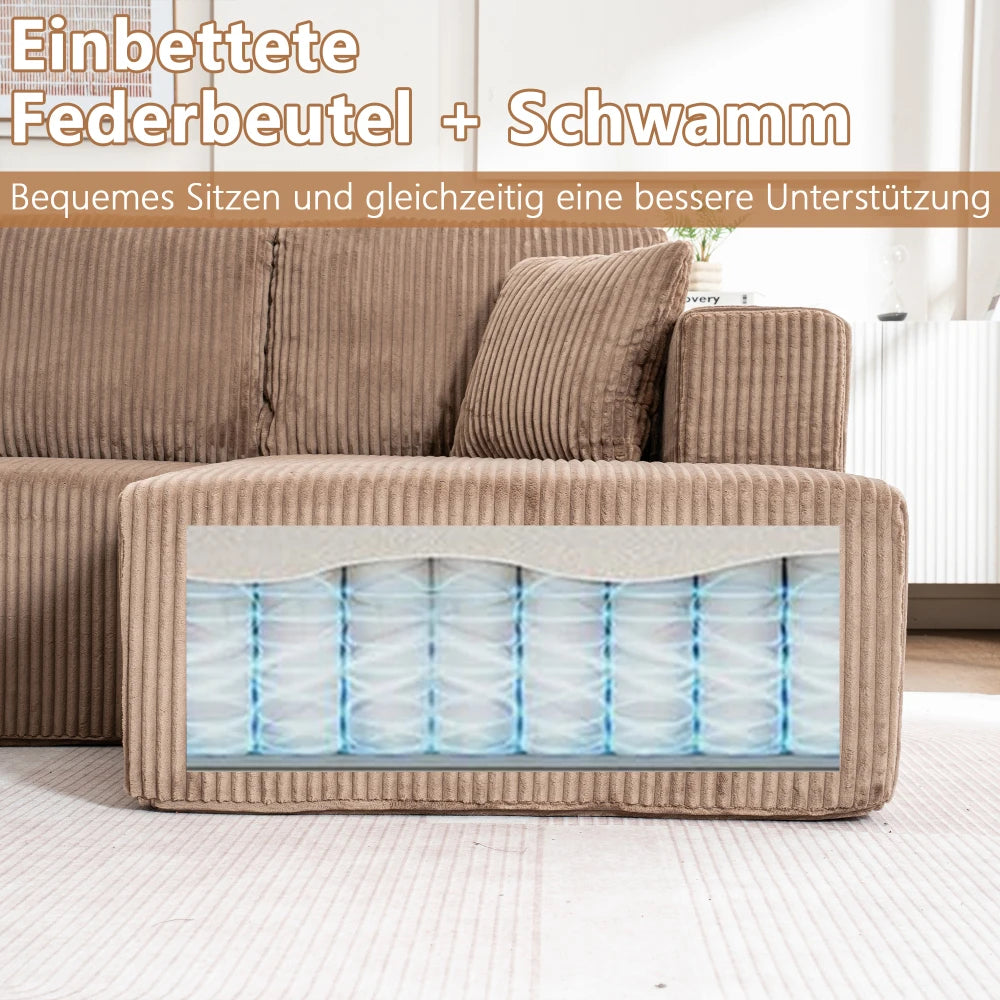 Living Room Boneless Modular Sofa, Corduroy Fabric, Modern U-shaped Leisure Sofa, High-density Sponge, No Assembly, for Home