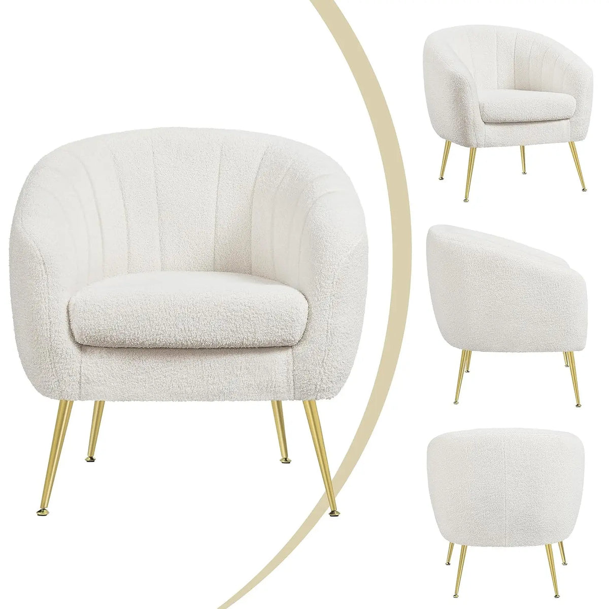 Sherpa Fabric Accent Chair, Modern Cozy Vanity Chair with Gold Metal Legs, Boucle Fabric Armchair with Removable, Customized