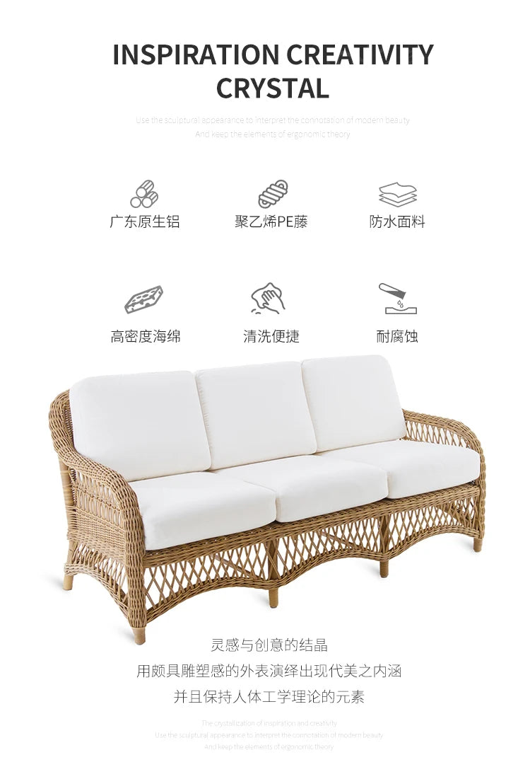 HXL outdoor sofa balcony rattan chair garden waterproof aluminum alloy outdoor terrace casual rattan sofa chair