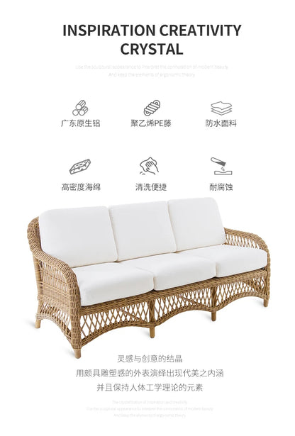 HXL outdoor sofa balcony rattan chair garden waterproof aluminum alloy outdoor terrace casual rattan sofa chair