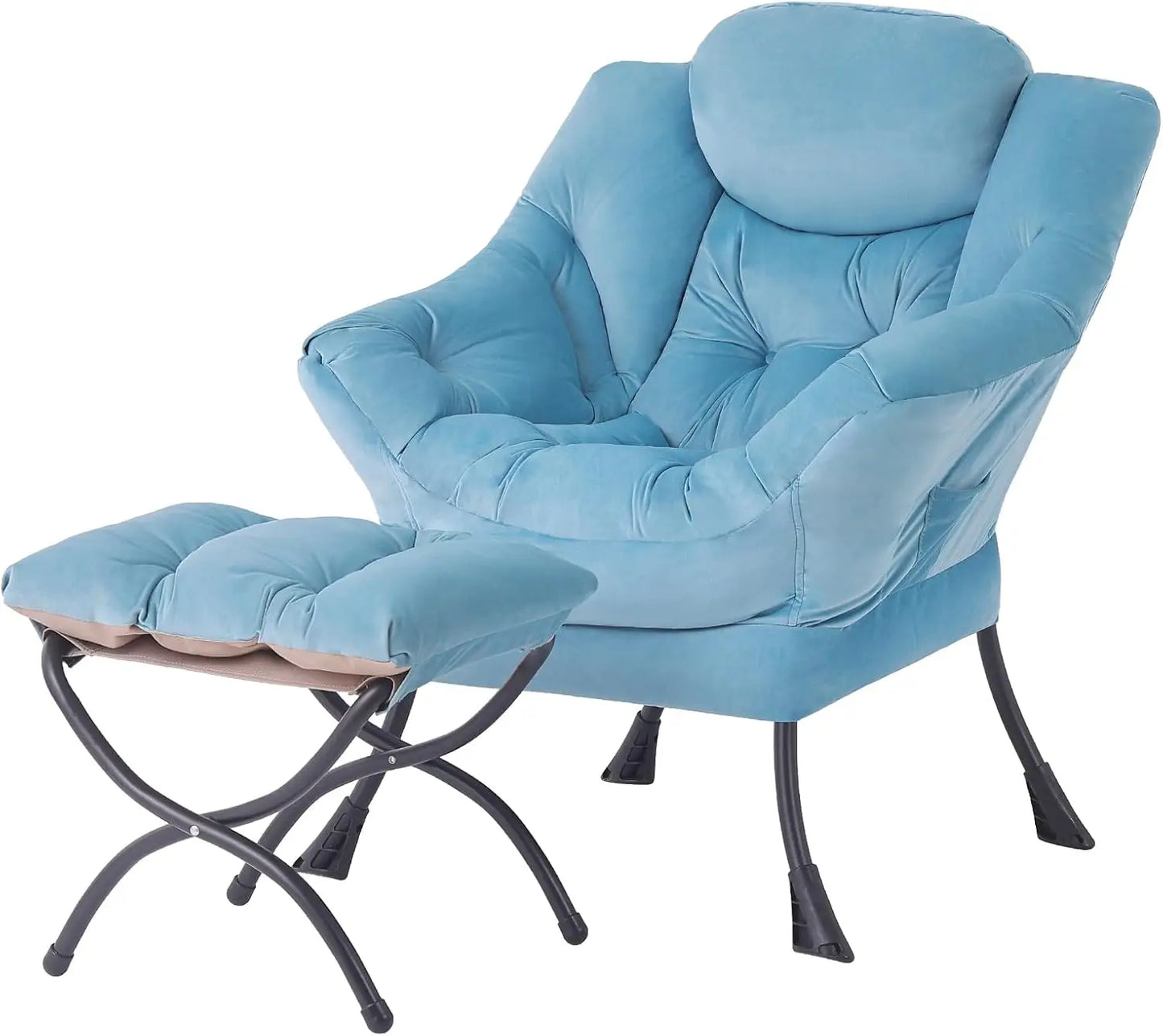 Modern Velvet Lounge Chair with Ottoman, Comfy Reading Armchair with Footrest for Living Room, Bedroom, Dorm