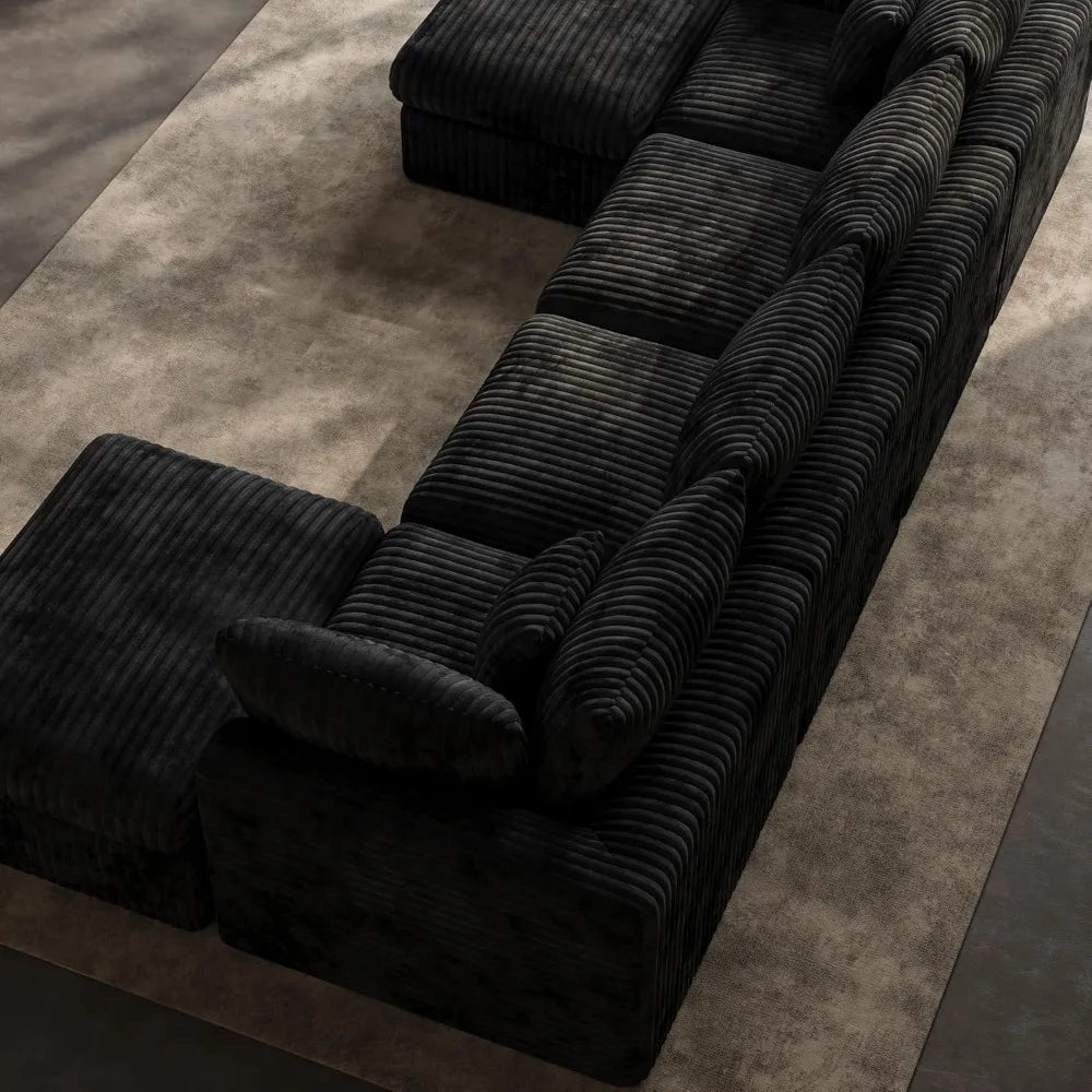 148” Cloud Sectional Couches for Living Room, Modular U Shaped Sofa with Ottoman, Deep Seat Chenille Sectional for, Customized