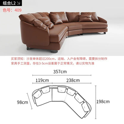 Designer Curved Leather Sofa Italian Cowhide Light Luxury Brands High-End