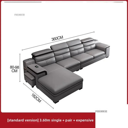 Modern Large Apartment Chaise Leather Sofa Combination Set Light Luxury Living Room Sofas Creative Office Comfortable Large Sofa