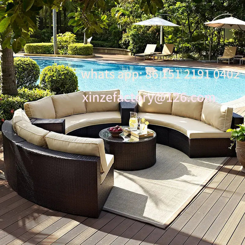 Customizable outdoor sofa villa garden courtyard circular curved rattan sofa coffee table combination outdoor leisure
