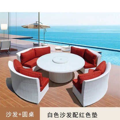 Outdoor circular rattan sofa chair, courtyard, outdoor rattan woven garden sofa combination