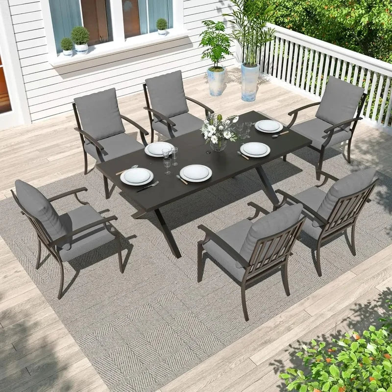 Rectangular Outdoor Dining Table and Chairs Set with Umbrella Hole for Patio, Lawn, and Garden