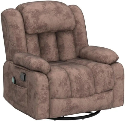 Massage Rocker Recliner with Heat and Vibration, 360 Degree Swivel Manual Antiskid Fabric Single Sofa Heavy Duty Reclining Chair