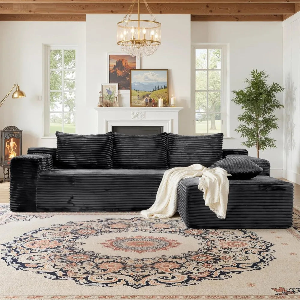 106'' Modular Sectional Sofa, L-Shaped Boneless Cloud Couch with Chaise Lounge, 4-in-1 Flexible Combination Faux Rabbit Fur