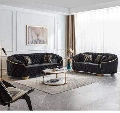 Luxury Gold Stainless Steel and Velvet Soft Sofa for Hotel Office Villa Warehouse or Export Use Sofa Combination