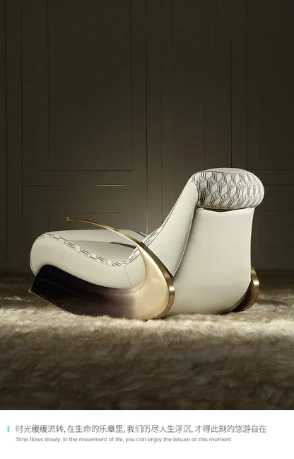 Modern Italian Leather Rocking Chair Single Sofa Recliner Leisure Style New Design Comfortable Home Furniture