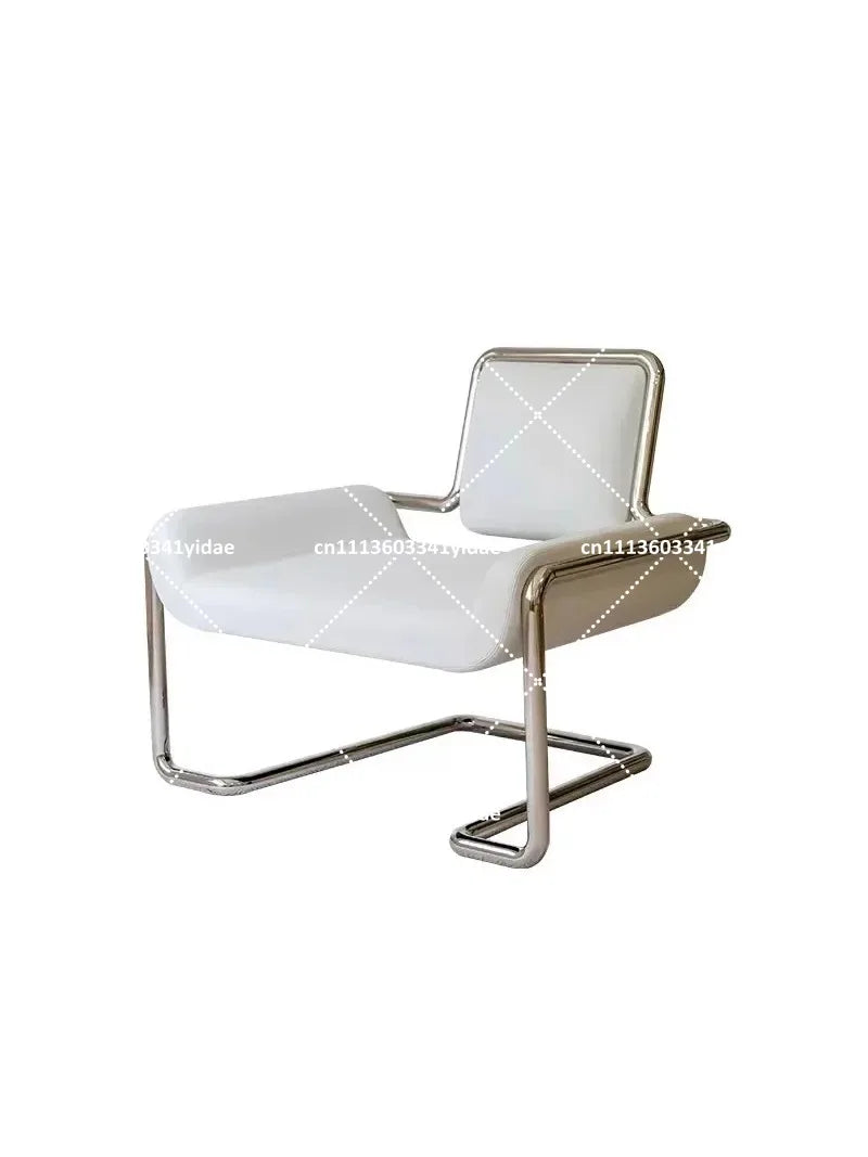 Mid-Century Modern Lounge Chair with Metal Legs, Brown Faux Leather Accent Chair for Living Room