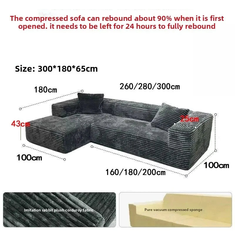 Compression sofa tofu block corduroy simple light luxury compression L-shaped corner sofa