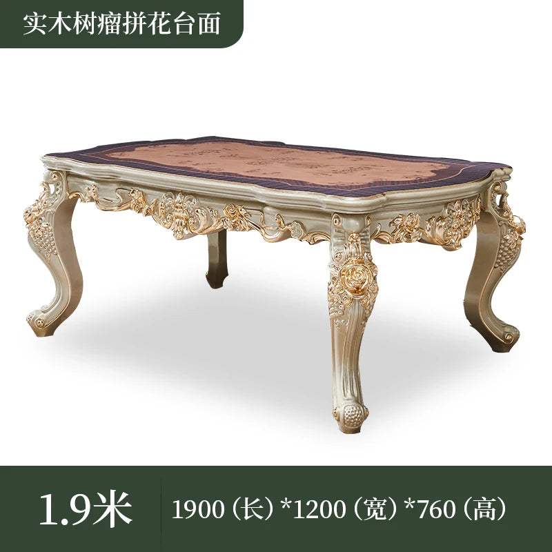 European Solid Wood Dining Table and Chair Combination Rectangular Dining Table Luxury American Leather Villa Furniture