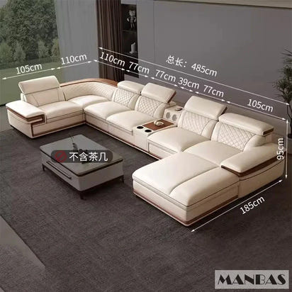 Customizable Premium Italian Genuine Leather Sofa Set for Living Room with Adjustable Headrests
