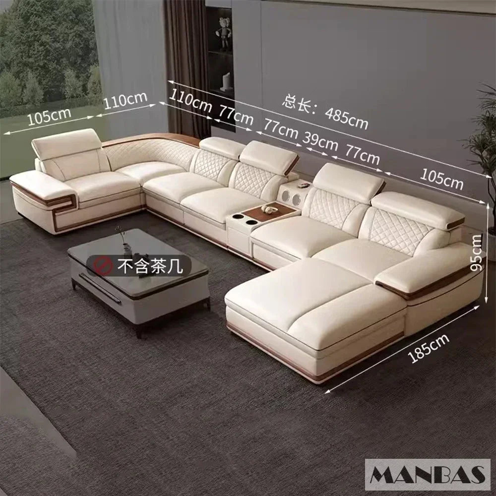 Customizable Premium Italian Genuine Leather Sofa Set for Living Room with Adjustable Headrests