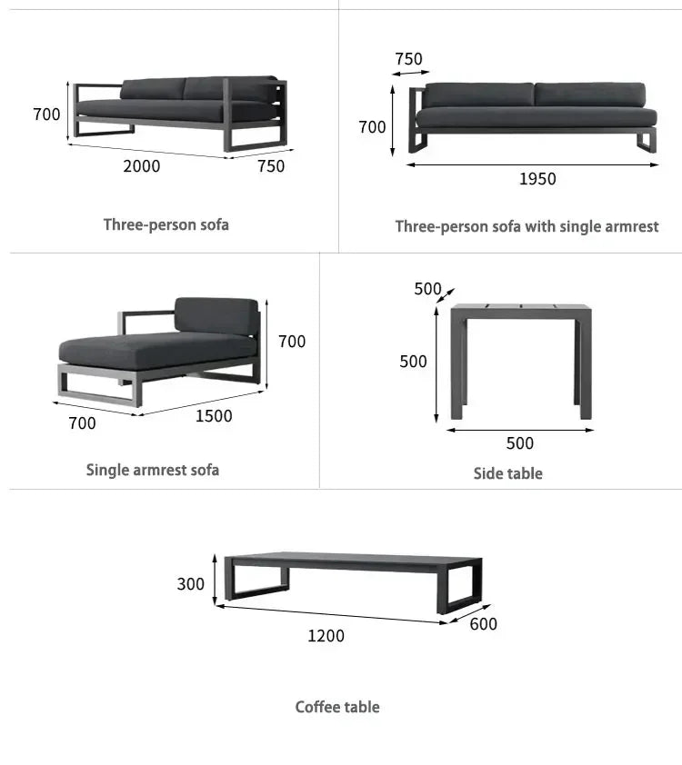 Outdoor Aluminum Alloy Sofa Four Piece Set,Terrace Garden Bar Waterproof Sofa Furniture Set outdoor furniture set sectional sofa