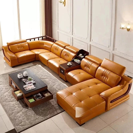 Leather Sofa Set Big Sectional Couch Living Room Sofas With Adjustable Headrest Home Furniture