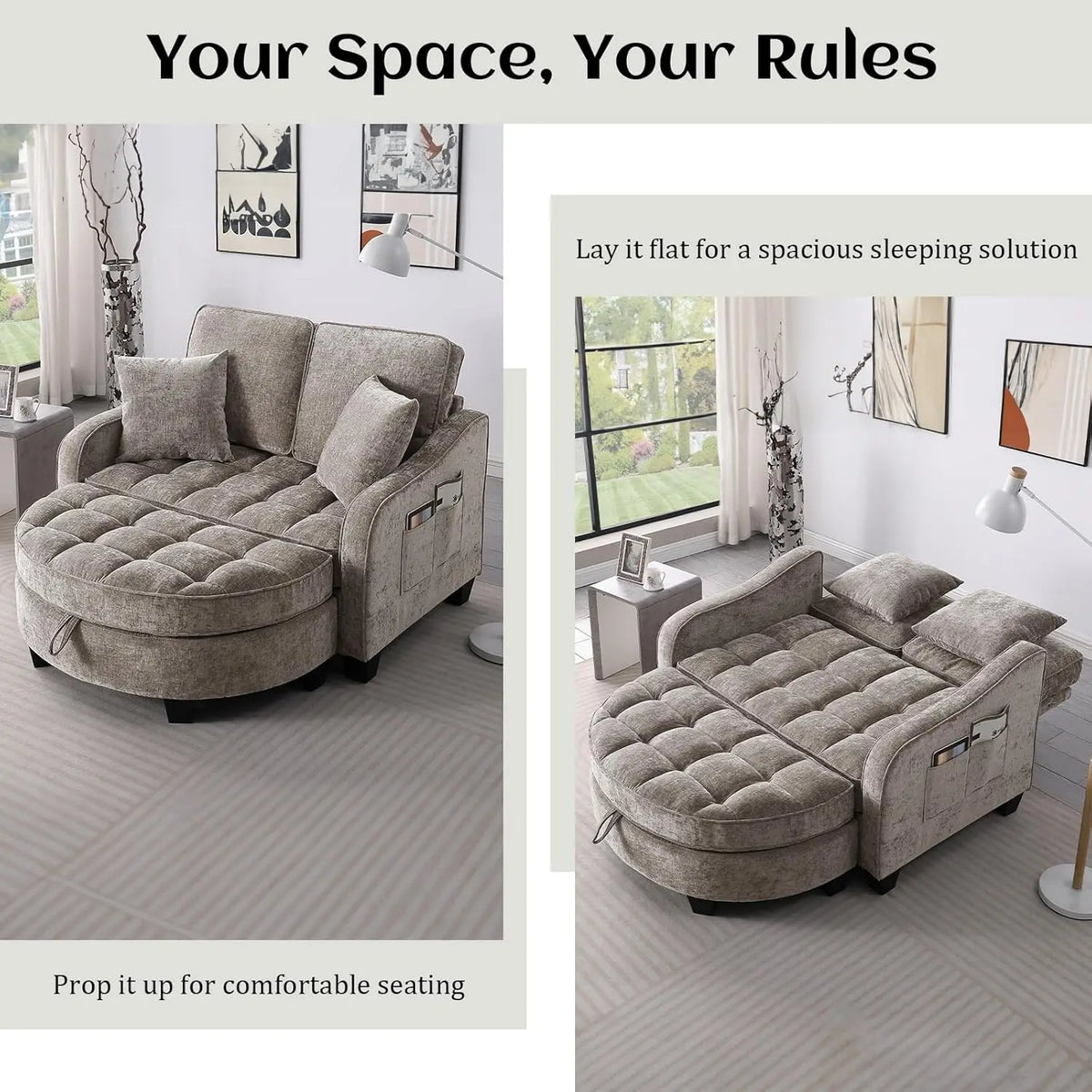Oversized Curved Chaise Lounge Chair Indoor with Ottoman, 54.8