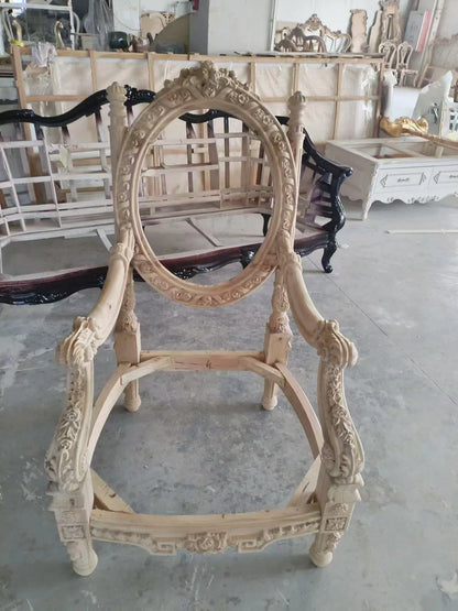 Solid wood dining table and chair combination size household, European style, carved