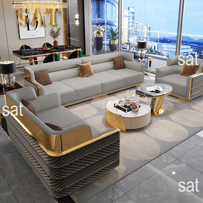 z luxury gold sofa Italian leather modern furniture sofa set Villa luxury sectional couch sofa set furniture living room