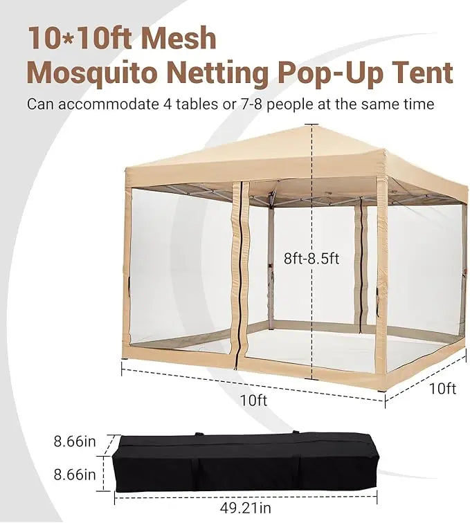 Easy Pop-Up Canopy, Outdoor Screen Tent with Mesh Mosquito Netting Side Walls, Pop Up Tent, Waterproof for Camping Party Yard
