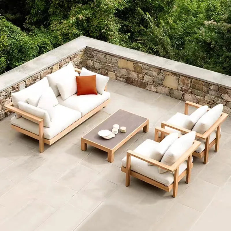 Leisure Outdoor wood Furniture waterproof villa sectional garden solid teak  wood outdoor sofa