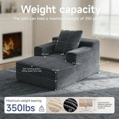45'' Chaise Lounge Chair Indoor, Corduroy Upholstered Boneless Sofa Bed, Deep Seat Sleeper Couch Reading Chairs, Small Comfy Clo