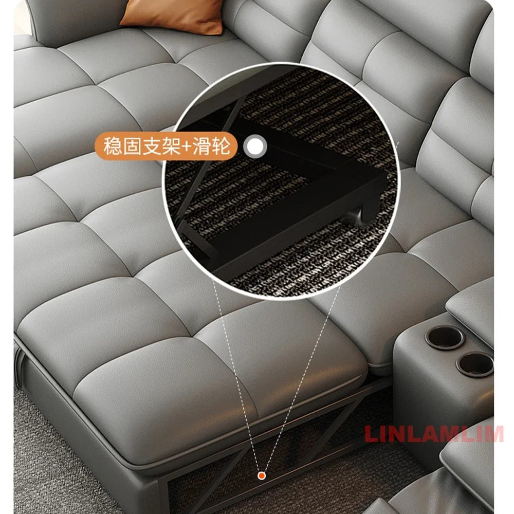 Modern Electric Recliner Sofa Bed with Adjustable Backrest, L-Shaped Multifunctional Italian Genuine Leather Sectional Couch