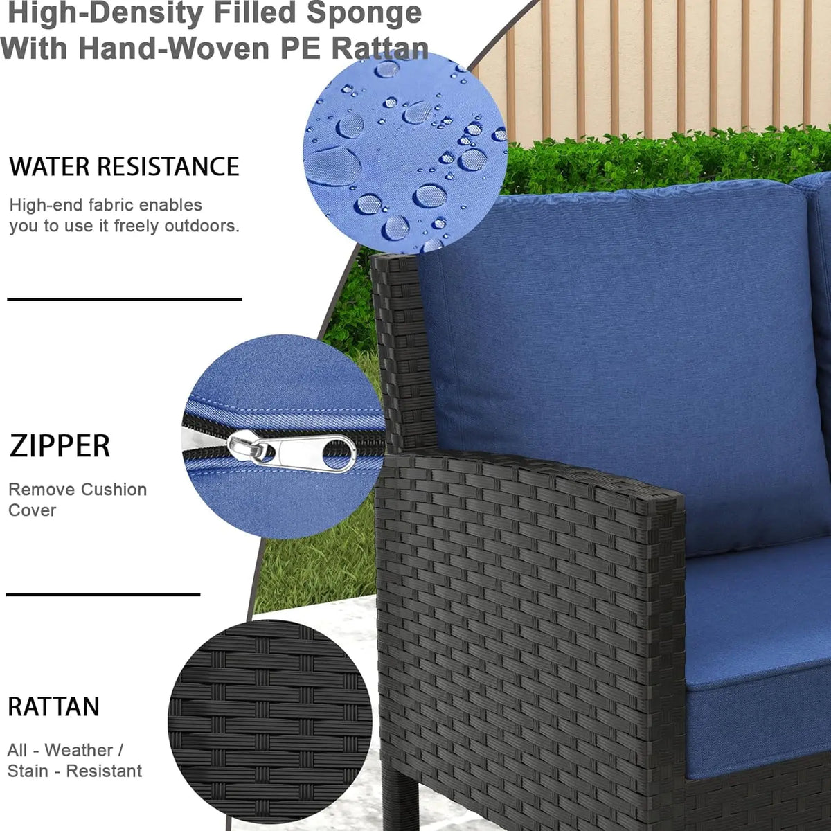 7-Piece Patio Furniture Set, Outdoor Couch with Dining Table & Ottomans, PE Rattan Sofa Set with Cushions for Deck, Yard, Poolsi